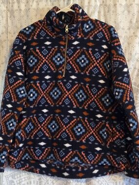 Old Navy Navy Multi Patterned Teddy Half-Zip Jacket